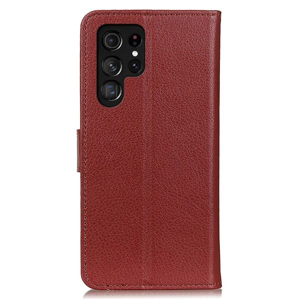 Samsung Galaxy S24 Ultra Litchi Læder Cover m. Pung - Brun For Discount